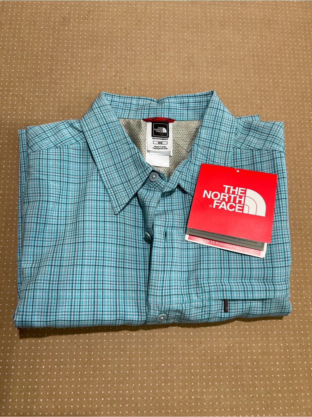 NWT The North Face Men's Light Blue Plaid Performance Button-Up Shirt Size M